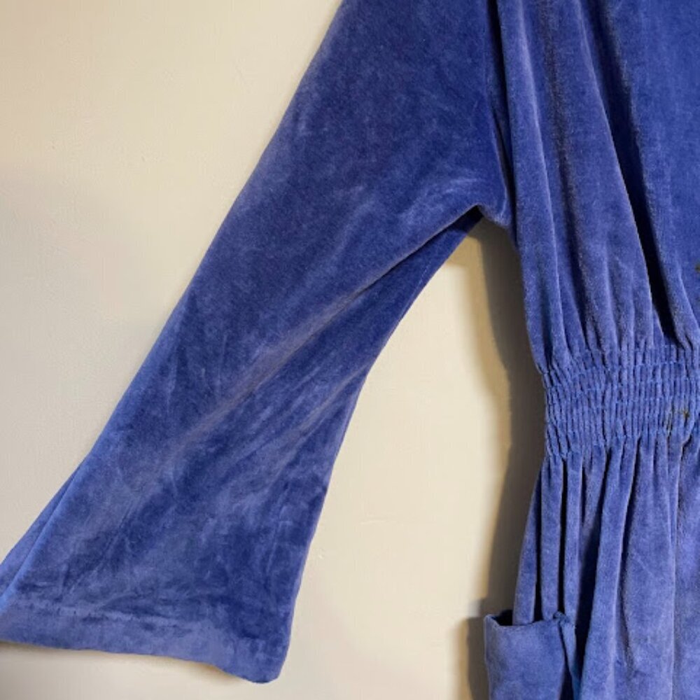 Vintage Velour Smocked Waist Royal Blue Maxi Robe - Size M - Picture 6 of 12